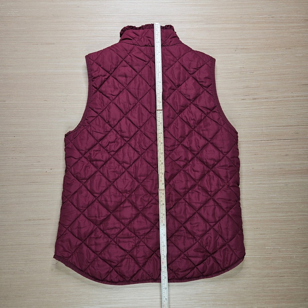 J‎ Crew Mercantile Ruffle Quilted Vest Womens S Burgundy Neck Zip Up J6869 FA18 - Picture 9 of 11